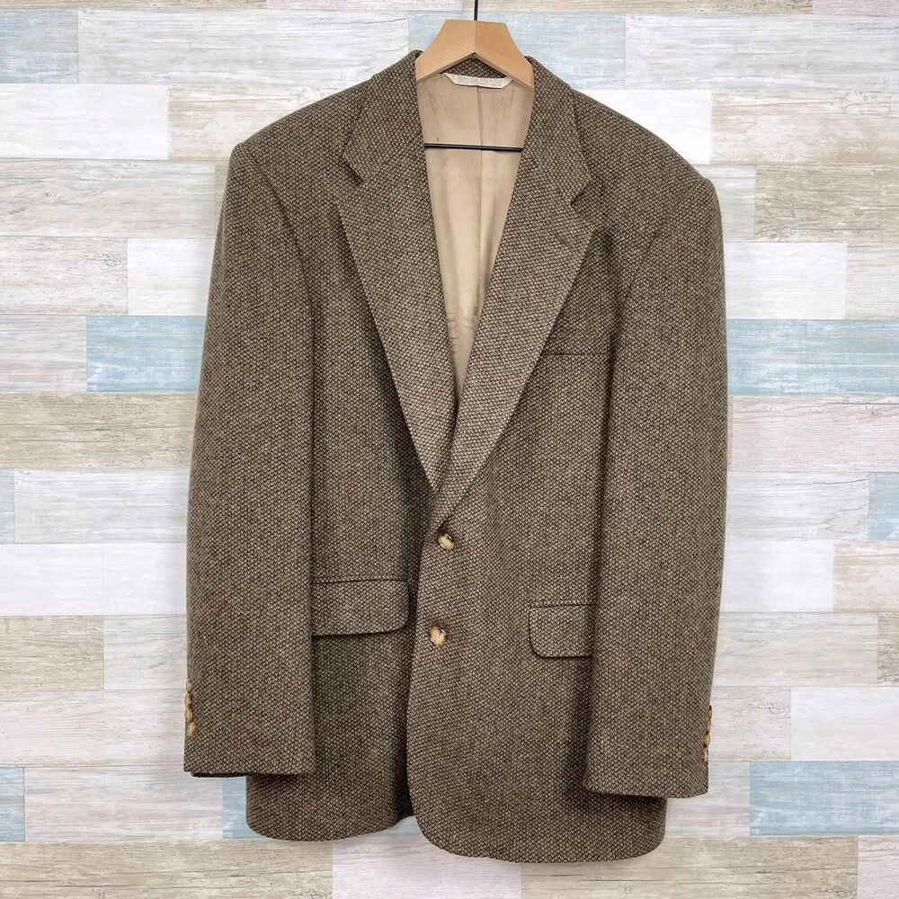 Lands End Tweed Sport Coat Brown Lambswool Wool Two Button USA Mens 43L 43 Long